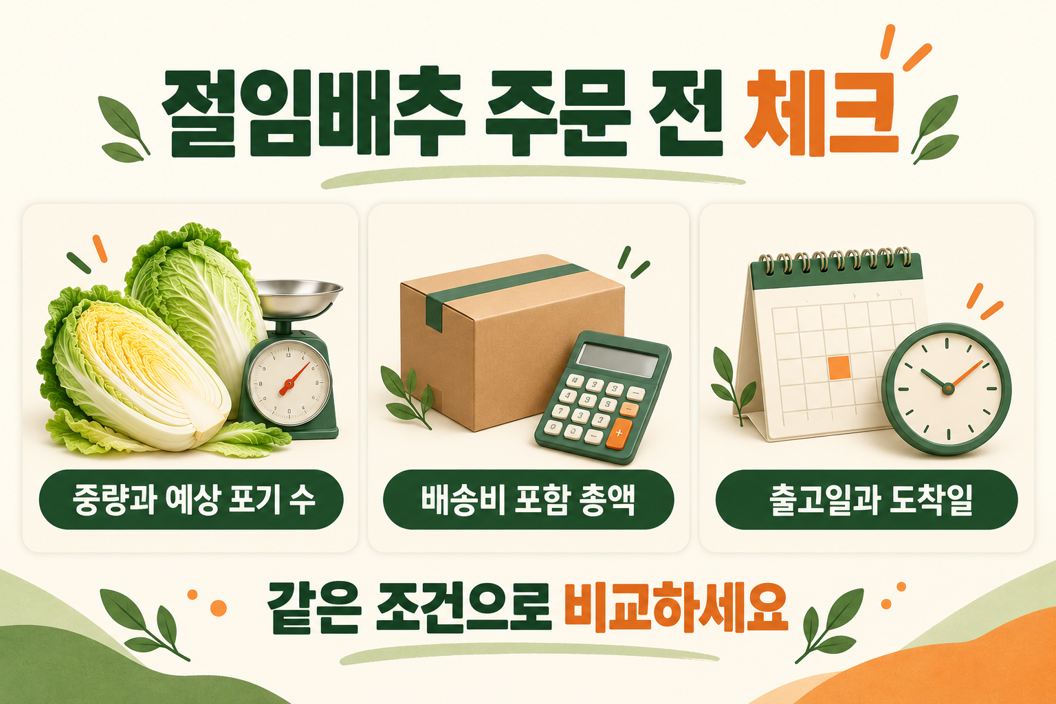 중량, 배송비 포함 총액, 출고일과 도착일을 같은 조건으로 비교