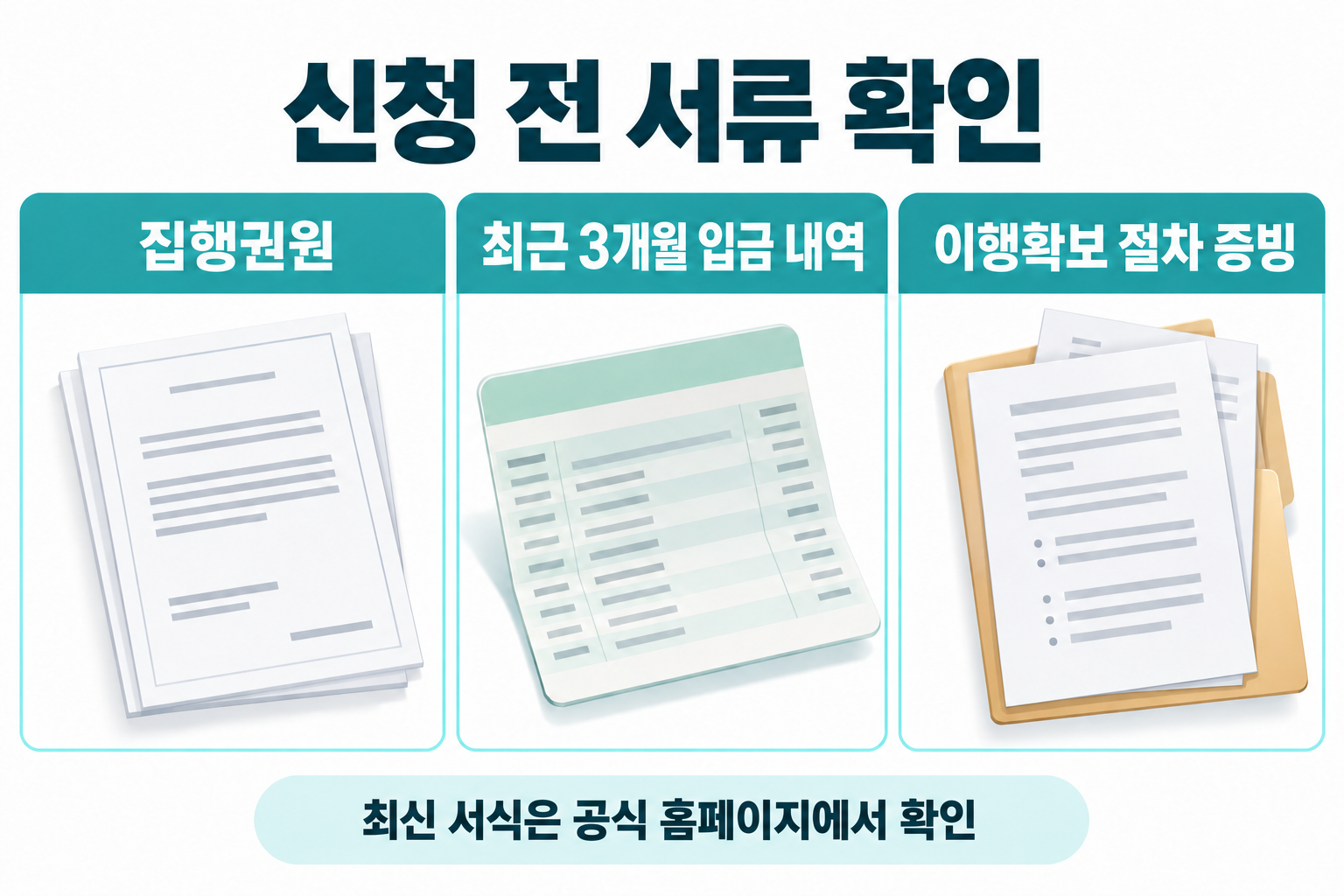 신청 전 세 가지 증빙서류 확인